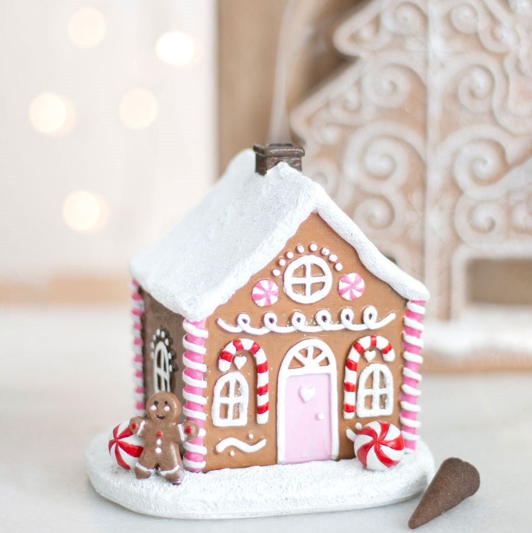 Whimsical Pink Gingerbread House Incense Cone Burner