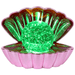 Pink metallic colour changing LED clam lamp with glowing green glitter pearl night light.