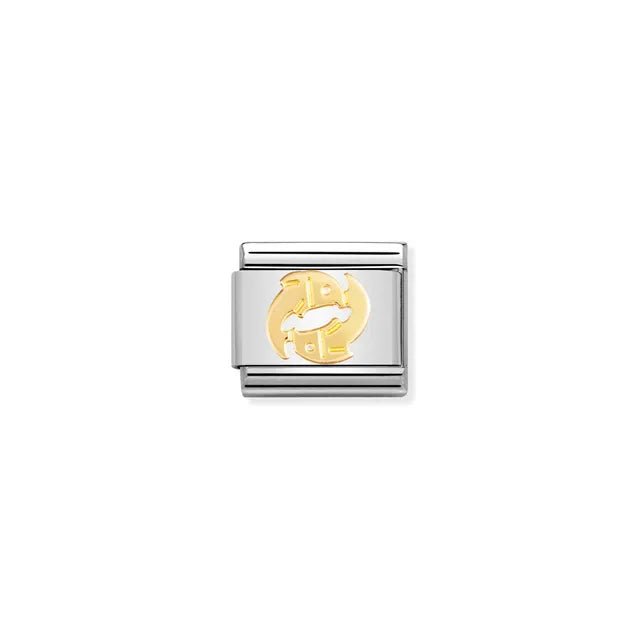 Nomination Classic Link with yellow-gold Pisces fish on stainless steel