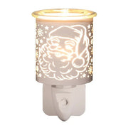 Plug-in wax melt burner with glowing white and gold Santa silhouette, 13cm
