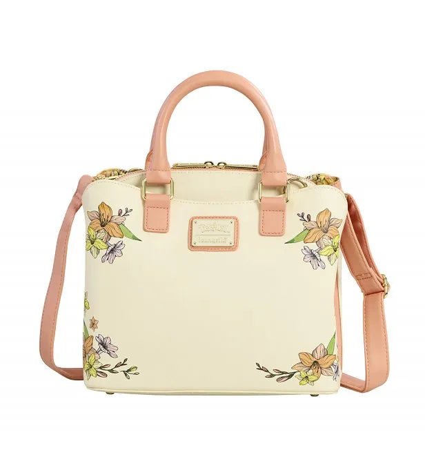Back of Loungefly Pokémon crossbody bag with floral accents and soft cream finish