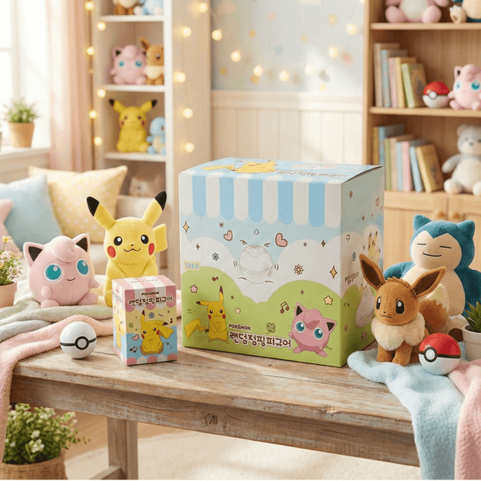Pokémon Random Jumping Figure product packaging shown in a cosy lifestyle display scene