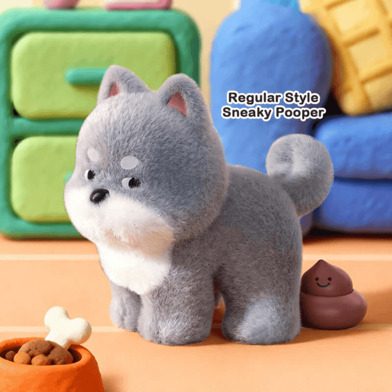 Sneaky Pooper grey dog figure from the 52TOYS PooPoo Pups blind box series