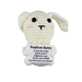 Cream crochet bunny decoration with floppy ears holding positive message card