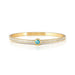 Gold tone stainless steel hinged bangle bracelet with white cubic zirconia and a light blue centre stone