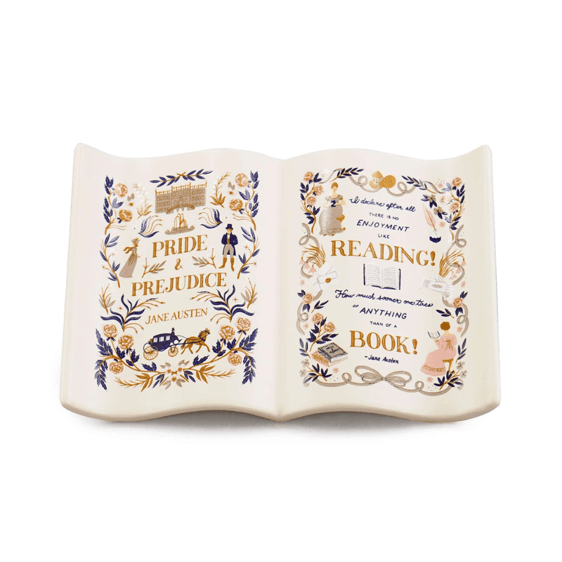 Pride and Prejudice ceramic book trinket dish with Jane Austen inspired artwork