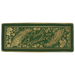 Front view of green Pride and Prejudice ceramic trinket tray with gold details
