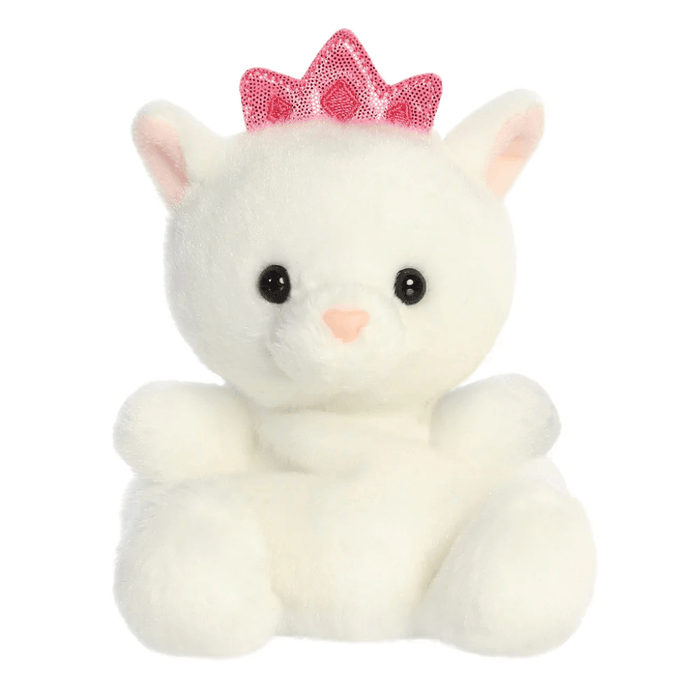 Priscilla Princess Kitty Palm Pals plush toy with soft white fur, black eyes and a pink princess crown.