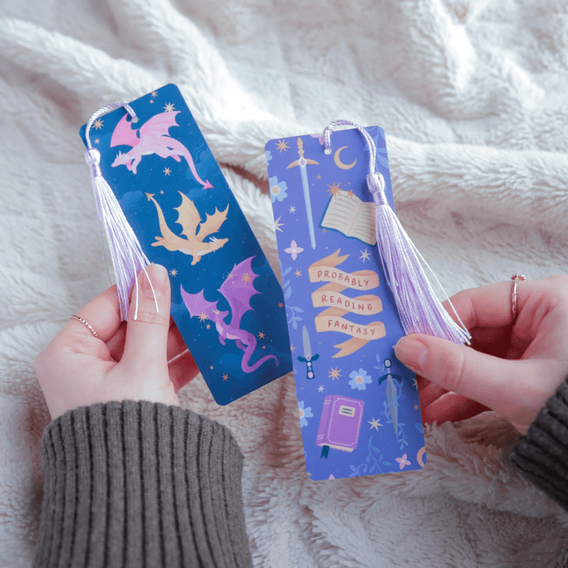 Probably Reading Fantasy bookmark displayed beside a dragon bookmark