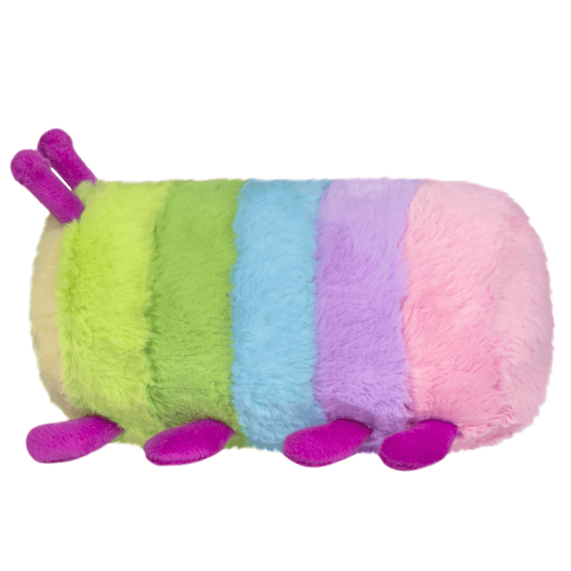 Squishable Snacker Rainbow Caterpillar plush side view with pastel stripes