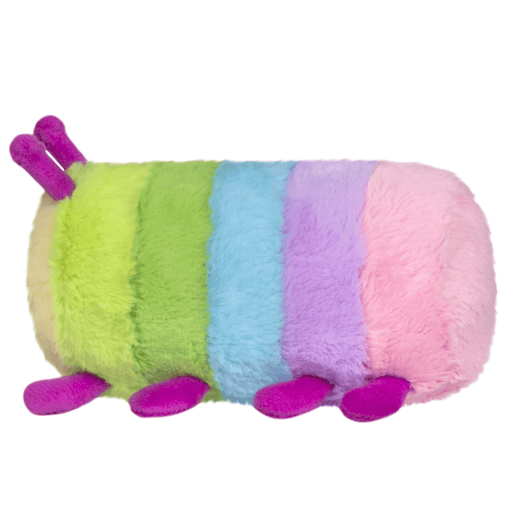 Squishable Snacker Rainbow Caterpillar plush side view with pastel stripes