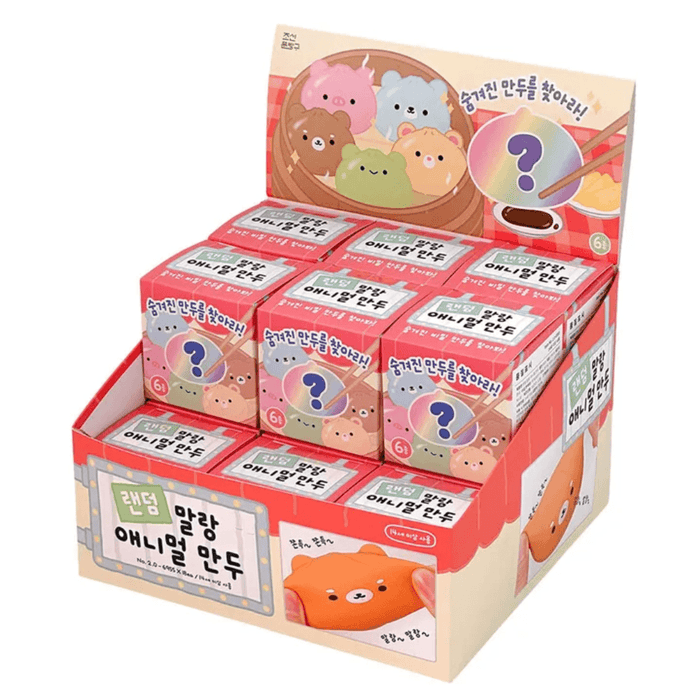 Counter display of Random Animal Dumpling Squishy Blind Box toys