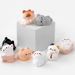 Assorted cosy cat miniature figures posed together around a display block
