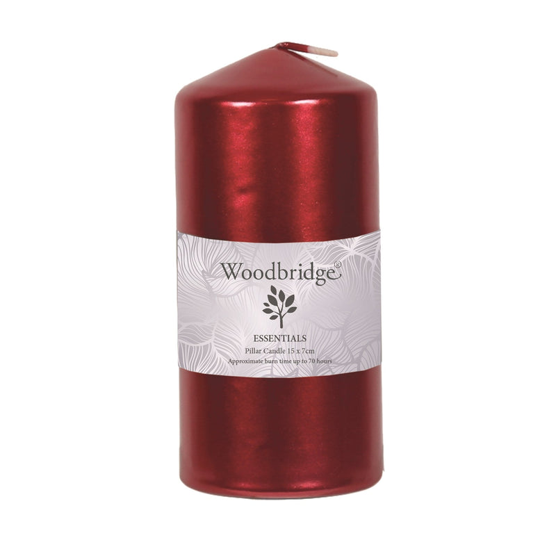 Red Metallic Unscented Pillar Candle 15x7cm - Something Different Gift Shop