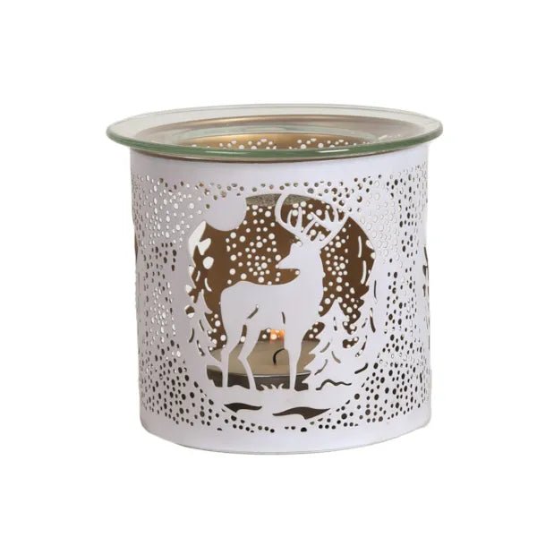 Reindeer Scene Wax Melt Burner – White & Gold Winter Forest - Something Different Gift Shop