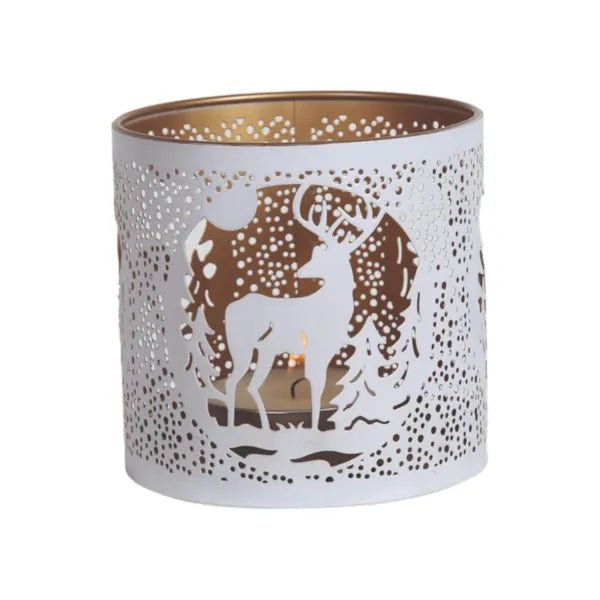 Reindeer Scene Wax Melt Burner – White & Gold Winter Forest - Something Different Gift Shop