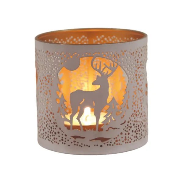 Reindeer Scene Wax Melt Burner – White & Gold Winter Forest - Something Different Gift Shop