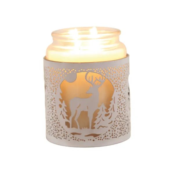 Reindeer Scene Wax Melt Burner – White & Gold Winter Forest - Something Different Gift Shop