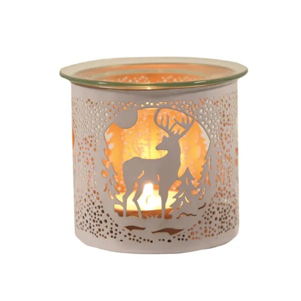 Reindeer Scene Wax Melt Burner – White & Gold Winter Forest - Something Different Gift Shop