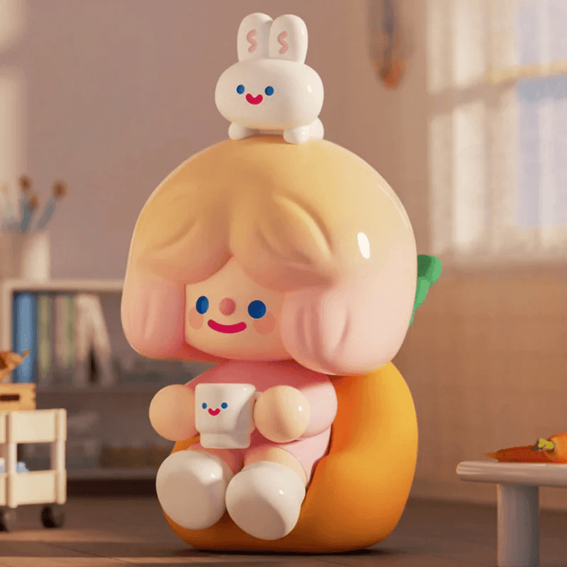 General hidden RiCO’s Chair Time figure relaxing on an orange beanbag with bunny
