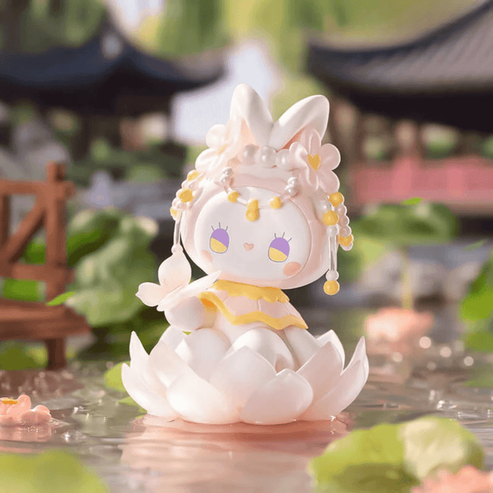 River Lamp figure from MJ Studio Lantern Festival Blind Box, bunny girl on a lotus with butterfly.