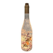 30cm bottle-shaped LED water spinner with robin and berry design, warm glow on white background.