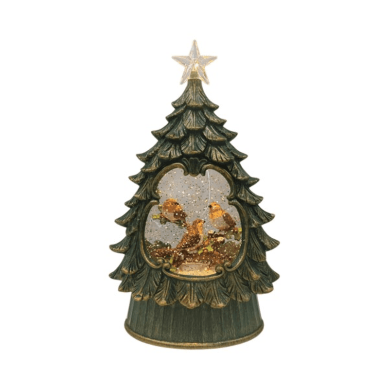 Robin Christmas Tree LED water spinner 26cm with festive glitter scene