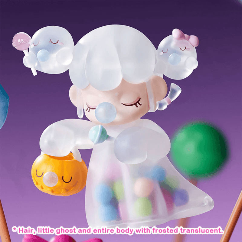 Rolife Ghost mini figure with frosted translucent body and candy details.