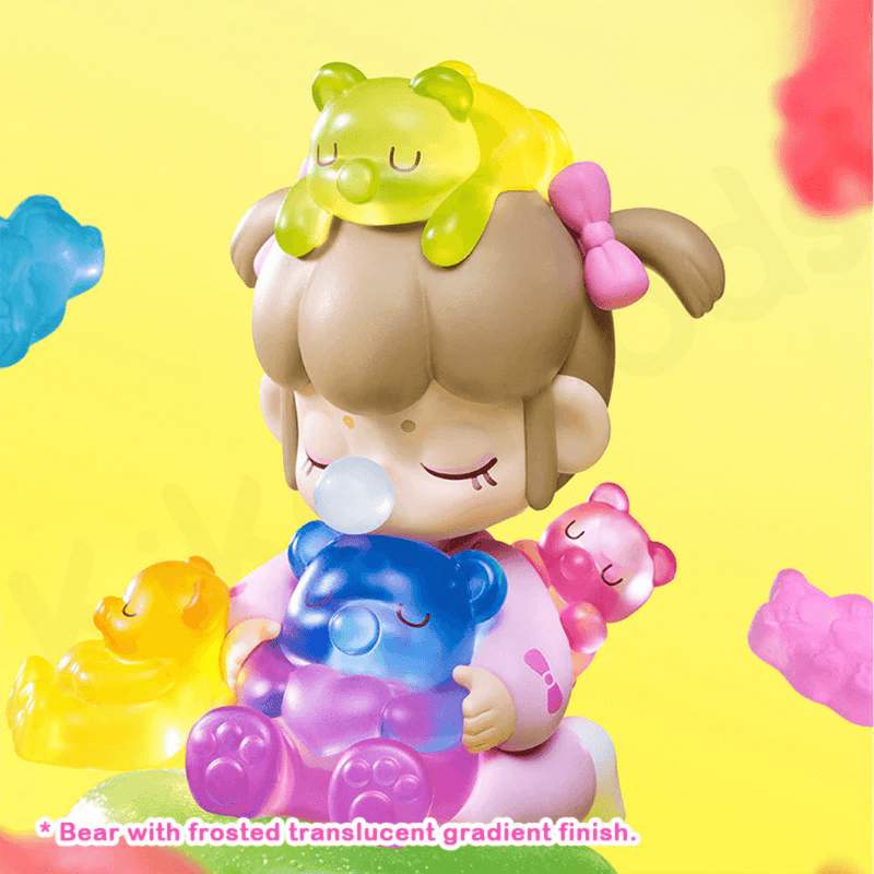 Rolife Hug mini figure cuddling frosted translucent gummy bears.