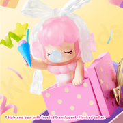 Rolife Surprise Gift mini figure popping from a pink box with frosted bow.