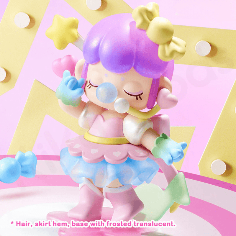 Rolife Nanci Sweet Time Diva figure with frosted translucent hair and star wand, pastel costume, collectible blind box.