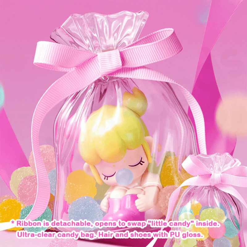 Rolife Nanci Sweet Time Gift Bag figure inside ultra-clear candy bag with detachable ribbon, blind box collectible.