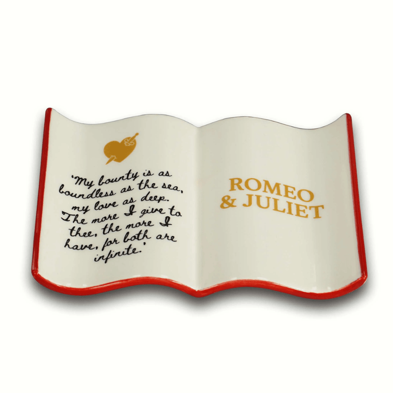 Romeo and Juliet ceramic book trinket dish shaped like an open book