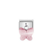 Nomination Classic Link with rose cubic zirconia butterfly dangle on stainless steel