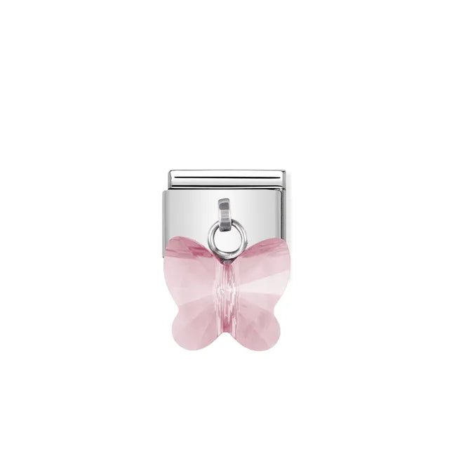 Nomination Classic Link with rose cubic zirconia butterfly dangle on stainless steel