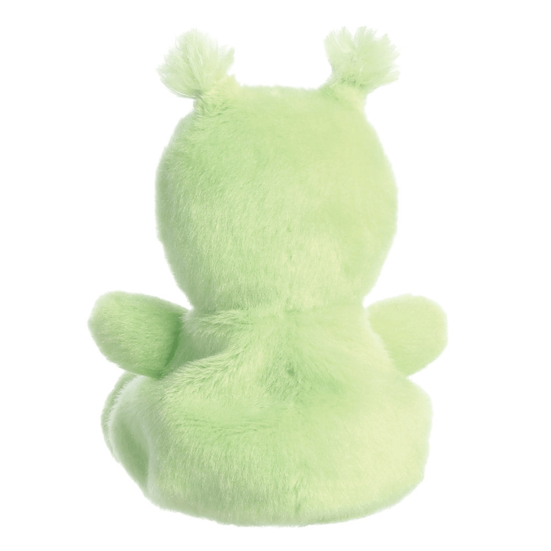 Back view of Palm Pals Ross Alien pale green plush soft toy