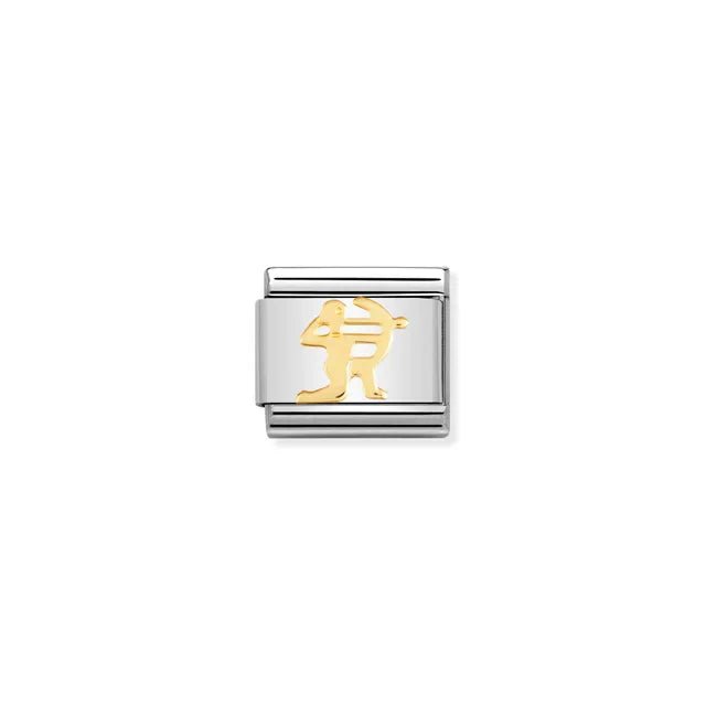 Nomination Classic Link with yellow-gold Sagittarius archer on stainless steel