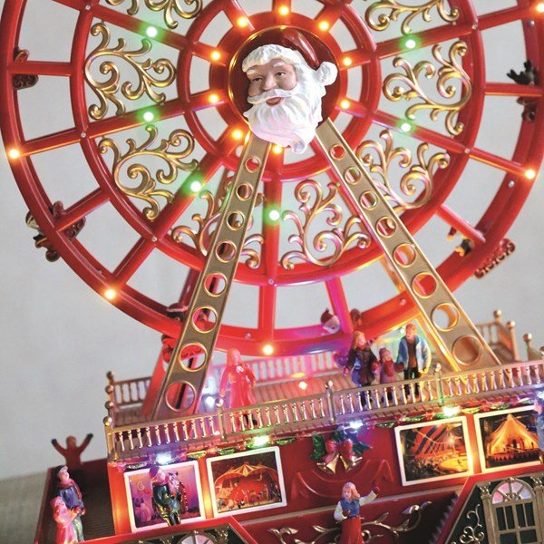 Close-up of Santa Ferris wheel with LEDs and figures

