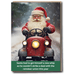 Humorous Christmas card with Santa driving a red tractor and gag about the reindeer union.