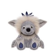 Sapphire Sue crystal troll plush by Charlie Bears, front view on white background
