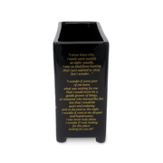 Side of the ACOTAR Dresser Vase featuring a printed passage in gold text