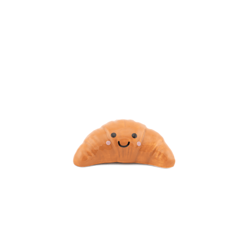 Front view of smiling croissant pocket token made from dolomite, small orange keepsake charm