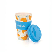Sass & Belle croissant travel coffee cup with lid placed beside it on a white background