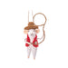 Sass & Belle felt sheriff mouse Christmas decoration wearing a cowboy hat and red waistcoat, holding a lasso, hanging by a loop
