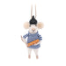 Sass & Belle felt French mouse Christmas decoration wearing a beret and Breton stripes, holding a baguette, hanging by a loop