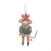 Sass & Belle felt Christmas party mouse wearing a green jumper, antler glasses and Santa hat, holding colourful fairy lights, hanging by a loop
