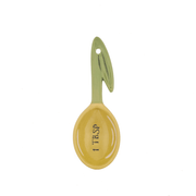 Sass and Belle olive measuring spoon showing the 1 tablespoon measurement with green olive leaf handle