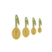 Sass and Belle olive measuring spoons set showing 1 tablespoon, 1 teaspoon, half teaspoon and quarter teaspoon sizes