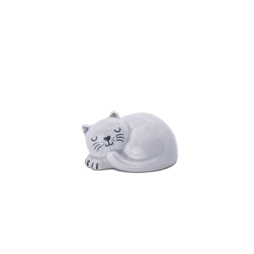 Sass & Belle Pawfect Cat pocket token dolomite sleeping cat figure in white on a white background