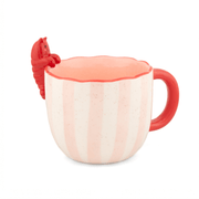 Sass and Belle Peeking Lobster mug with pink striped stoneware design, red handle and lobster detail on the rim